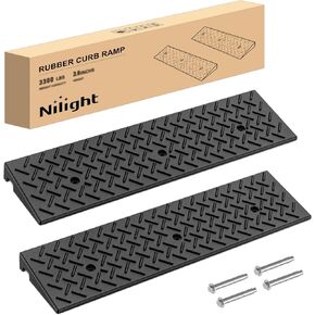 Nilight 2" Rise Curb Ramps, Heavy Duty Rubber Driveway Threshold Shed Ramp for Sidewalk Cars Lawn Mower Wheelchairs Motorcycles, 3300lbs Load Capacity