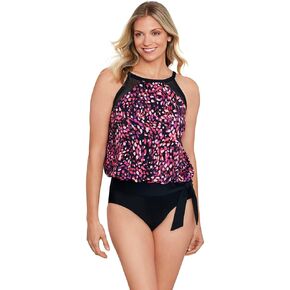 Penbrooke Shape Solver Women's Abstract Dot High Neck Blouson Underwire Tankini Top Separate