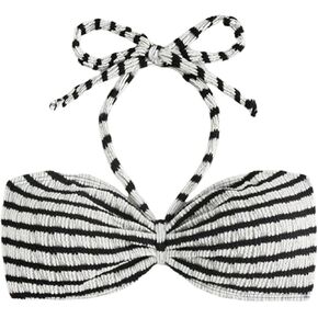 SHENHE Women's Tie Halter Neck Bandeau Bikini Top Striped Padded Tube Bathing Suit Tops