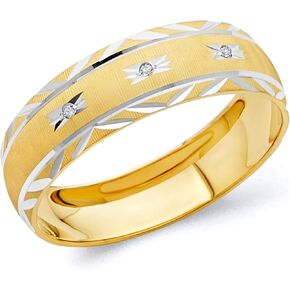 Wellingsale Mens Solid 14k Two 2 Tone White and Yellow Gold Polished Diamond Cut CZ Cubic Zirconia Wedding Ring Band
