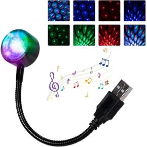 2 PCS Car USB Starlight, Round Sound Control Plug and Play Ambient Light, 9 Modes RGB Romantic Starlight Decorative Light, Universal for Most Cars (Multicolored)