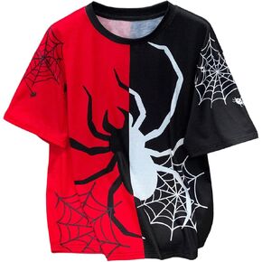 WDIRARA Boy's Spiderweb Graphic T Shirt Colorblock Crew Neck Short Sleeve Tee Tops