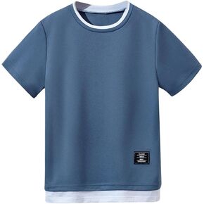 Verdusa Boy's Round Neck T Shirt Short Sleeve Summer 2 in 1 Tee Tops