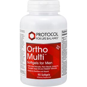 PROTOCOL FOR LIFE BALANCE Ortho Multi Softgels for Men - Multivitamin for Prostate Health - with Saw Palmetto, Zinc & CoQ10 - Men Daily Multivitamin - Iron Free - 90 Softgels