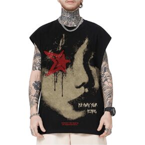 Men's Face Graphic Y2k Tank Tops Star Print Crew Neck Sleeveless Shirts Streetwear