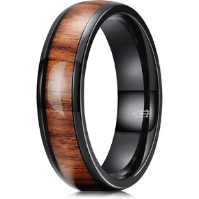 THREE KEYS JEWELRY 4,6,8mm Basic Black/Sliver Titanium Wood Wedding Band Engagement Ring for Men Women Dome Polished Comfort Fit size 4-14