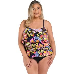 Maxine of Hollywood Women's Standard 3 Tiered Ruffle Tankini Swimsuit Top, Multi//Ornamental Garden