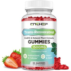Trans-Resveratrol Gummies 1500mg - Resveratrol Supplement Gummies with Quercetin, Magnesium Glycinate, CoQ10 & Vitamin C for Antioxidant, Immune, Brain, Joint & Energy - Sugar-Free Strawberry Flavor