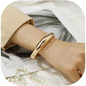 Gold Cuff Bangle Bracelets For Women Trendy Hinged Cuff Open Wide Chunky Gold Bracelet Minimalist Bangle Jewelry