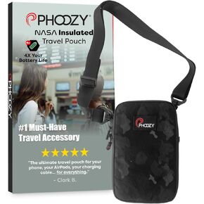 PHOOZY Orion Insulated Tech Bag For Travel - NASA Insulation Protects Your Phone, AirPods and Other Devices. Weatherproof X-Tech Shell with RFID Blocking Pocket for Complete Protection (BLACK CAMO)