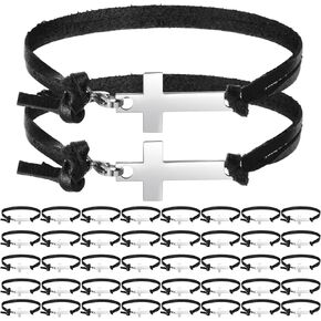 Quelay 50 Pcs Leather Cross Bracelets Bulk Christian Jewelry Gifts Bible Cross Bracelets for Women Men Inspirational Religious Gifts Bulk for Church Christmas