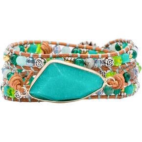 YGLINE Women Boho Handmade Natural Stone Crystal Leather Bead Wrap Bracelets Collection