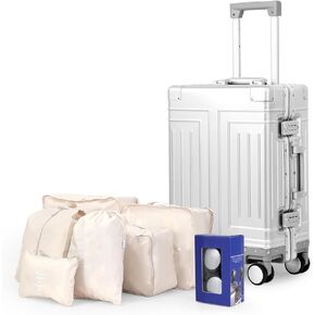 All Aluminum Magnesium Carry On Luggage with Removable Wheels Provide Spare Wheels. Lightweight Metal Hard Shell Zipperless Suitcase Travel Essential Accessories 22x14x9.