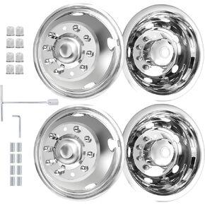 Hightall 19.5 محاكاة العجلات ، 19.5 "10 Lug Lug Staflud Hubcaps ، سطح مصقول ، عجلة أمامية 2pcs/2pcs العجلة الخلفية ، البراغي على غطاء العجلات مجموعة Ford 2005-2024 F450/F550