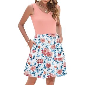 AUSELILY Womens Summer Dresses 2025 Casual Sleeveless Sundress Beach Vacation Flowy Tiered Short Dresses with Pockets