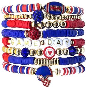 Game Day Stackable Bracelet Set – 8 PCS Heishi Clay Beaded Bracelets for Stylish Support– Trendy and Colorful Accessories for Sports Fans