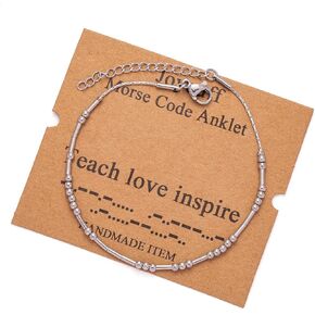 JoycuFF Morse Code Ankle Bracelets for Her Gifts for Women Adjustable Silver Anklets Birthday Gift for Her