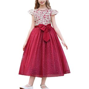 Obeeii Girls equins pageant tulle dress princess flower girl girl for wedder the Bowknot ball ball ball
