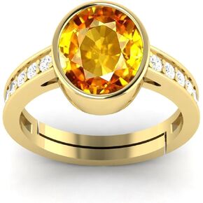 3.25 Carat 6X8 MM Oval Yellow Sapphire Birthstone 22 k Gold Plated Jewellery Ring (Gemstone Tested By Lab Certificate)