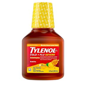 Tylenol Cold + Flu Severe Medicine w/Acetaminophen, DextromethorphanHBr, Guaifenesin, PhenylephrineHCI, Liquid Daytime Cold/Fever & Chest Congestion Relief, Warming Honey Lemon, 8 Fl. Oz