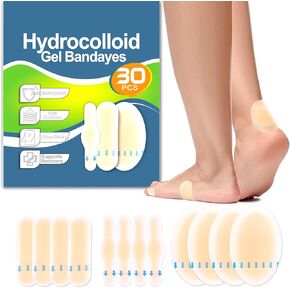 30 Pack Hydrocolloid Blister Bandages for Feet – Waterproof Hydrocolloid Bandages for Heel, Toe & Blister Prevention, Skin-Friendly Adhesive, HSA/FSA Eligible