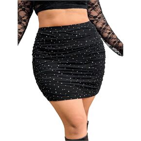 WDIRARA Women's Plus Size Sparkly Sequin Bodycon Mini Skirt High Waisted Ruched Short Skirts