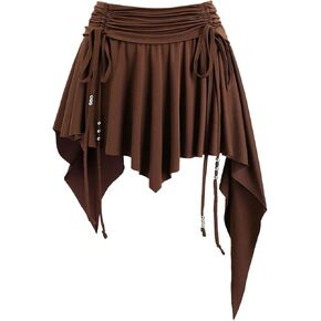 Women's Cowgirl Bow Tie Drawstring Mini Skirts Ruffle Pleated Ruched Skirt Y2K Outfits