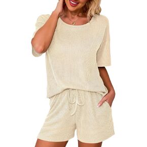 Ahlaray Women's 2 Piece Outfits Casual Summer Short Sleeve Tops and Shorts Lounge Sets With Pockets,M-3XL