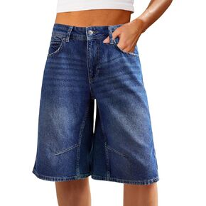 Cicy Bell Womens Summer Wide Leg Denim Shorts Casual Loose Mid Rise Jorts Bermuda Knee Length Jeans Shorts