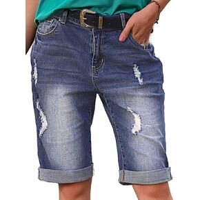 Flamingals Women's Prowded Hend Shorts Denim Bermuda بدون حزام منتصف الخصر