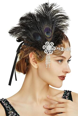 Babeyond 1920s Flapper Feather Beadband Roaring 20s Showgirl Great Gatsby Headpiece in Saudi Arabia