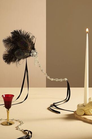 Babeyond 1920s Flapper Feather Beadband Roaring 20s Showgirl Great Gatsby Headpiece in Saudi Arabia