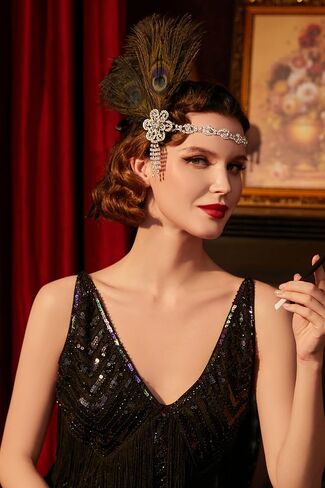 Babeyond 1920s Flapper Feather Beadband Roaring 20s Showgirl Great Gatsby Headpiece in Saudi Arabia