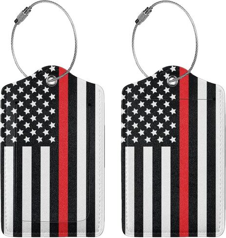2 PCS Firefighter Flag Luggage Tag for Accase ، Thin Red Line Tag ، حلقة فولاذية مع ملصق معرف غلاف الخصوص in Kuwait