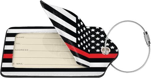 2 PCS Firefighter Flag Luggage Tag for Accase ، Thin Red Line Tag ، حلقة فولاذية مع ملصق معرف غلاف الخصوص in Kuwait