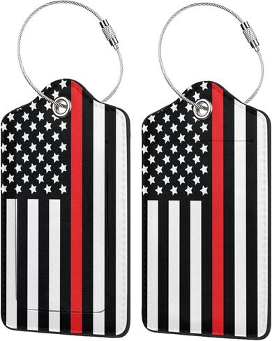 2 PCS Firefighter Flag Luggage Tag for Accase ، Thin Red Line Tag ، حلقة فولاذية مع ملصق معرف غلاف الخصوص in Kuwait