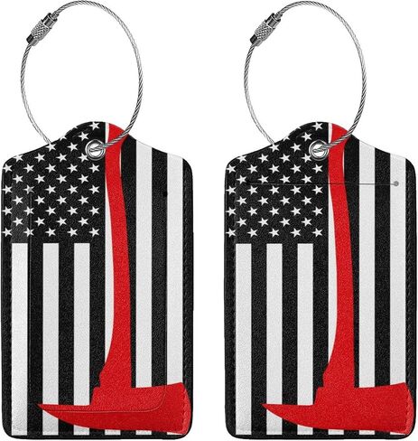 2 PCS Firefighter Flag Luggage Tag for Accase ، Thin Red Line Tag ، حلقة فولاذية مع ملصق معرف غلاف الخصوص in Kuwait