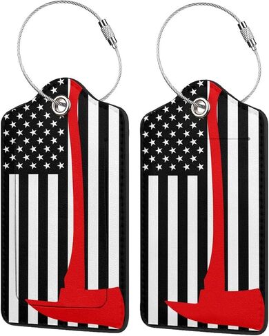 2 PCS Firefighter Flag Luggage Tag for Accase ، Thin Red Line Tag ، حلقة فولاذية مع ملصق معرف غلاف الخصوص in Kuwait