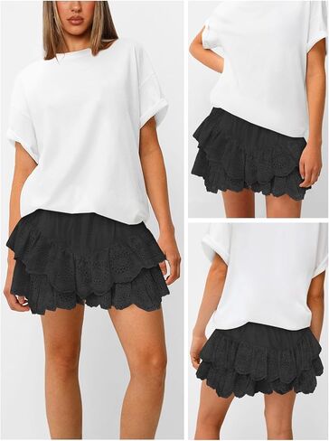 Women's Mini Skirts for Women High Waist Ruffle Skirt Smock Eyelet Solid A Line Summer Party Beach Short Skort in Kuwait