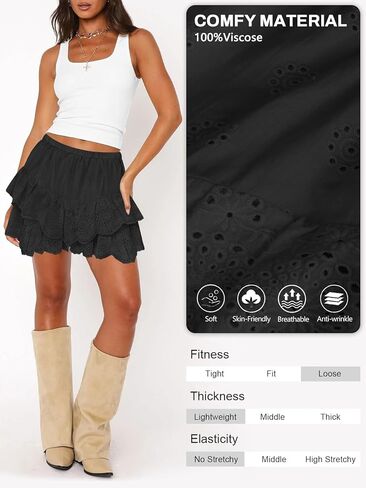 Women's Mini Skirts for Women High Waist Ruffle Skirt Smock Eyelet Solid A Line Summer Party Beach Short Skort in Kuwait