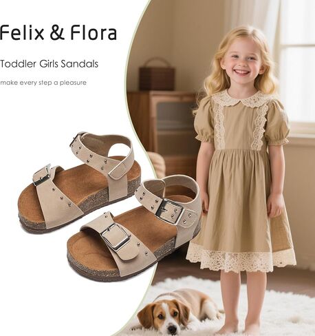 Felix & Flora Toddler Girls Sandals Flower Girl Cork Footbed Open Toe Comfort Princess Summer Flat Shoes in Saudi Arabia