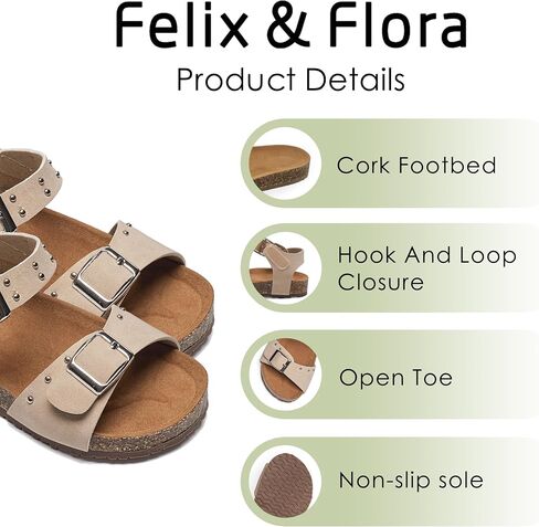 Felix & Flora Toddler Girls Sandals Flower Girl Cork Footbed Open Toe Comfort Princess Summer Flat Shoes in Saudi Arabia