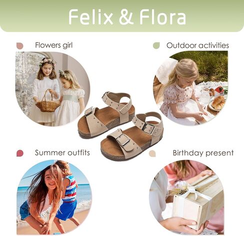 Felix & Flora Toddler Girls Sandals Flower Girl Cork Footbed Open Toe Comfort Princess Summer Flat Shoes in Saudi Arabia