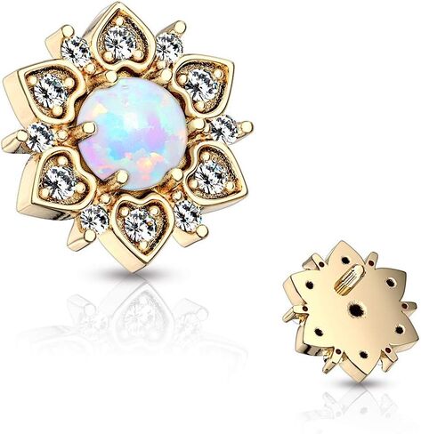 CZ Flower with Opal Center Internally Threaded 14GA Dermal Anchor Top in Saudi Arabia