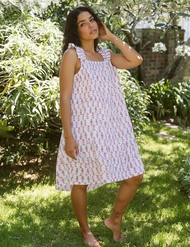 Flygo Nightgowns for Women Ruffle Sleeveless House Dresses Floral Print Sleep Dress Nightdress Sleepwear with Pockets in Saudi Arabia