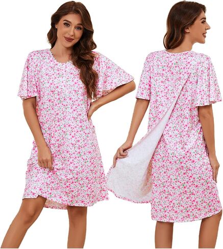 Hospital Gowns for Women Open Back Tear Away Snap Post Shoulder Surgery Short Sleeve Adaptive Clothing Nightgown in Saudi Arabia