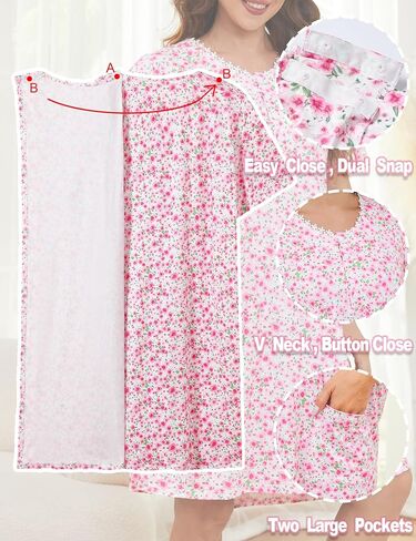 Hospital Gowns for Women Open Back Tear Away Snap Post Shoulder Surgery Short Sleeve Adaptive Clothing Nightgown in Saudi Arabia