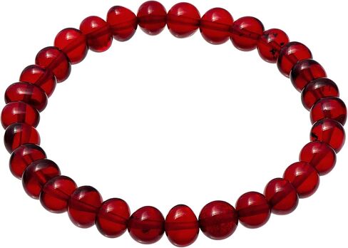 Amber by Mazukna - Red Amber Bracelet for Adults 6.7" - Polished Cube Beads on Stretchable Elastic Band - Handmade Gemstone Jewelry - Garnet Color in Saudi Arabia