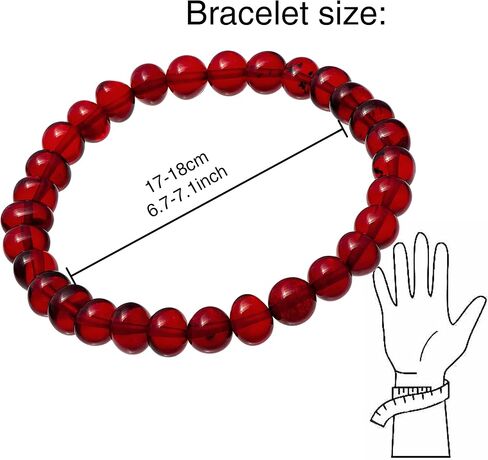 Amber by Mazukna - Red Amber Bracelet for Adults 6.7" - Polished Cube Beads on Stretchable Elastic Band - Handmade Gemstone Jewelry - Garnet Color in Saudi Arabia