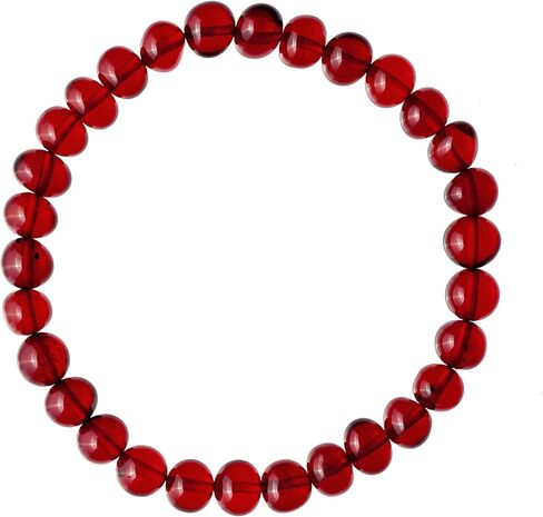 Amber by Mazukna - Red Amber Bracelet for Adults 6.7" - Polished Cube Beads on Stretchable Elastic Band - Handmade Gemstone Jewelry - Garnet Color in Saudi Arabia
